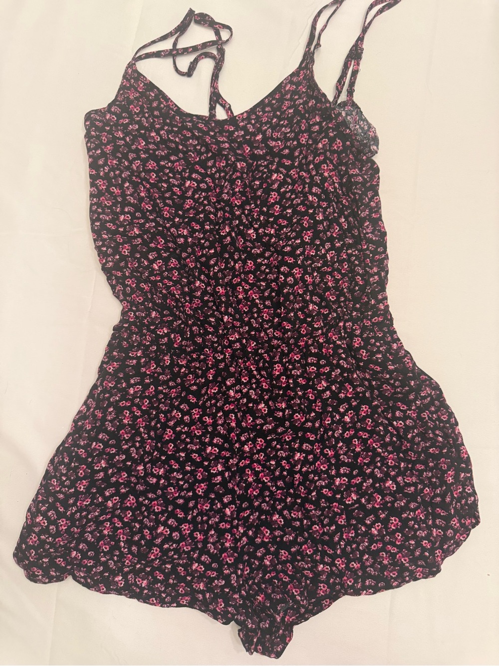 American Eagle Outfitters Black Floral Romper with Pink Flowers